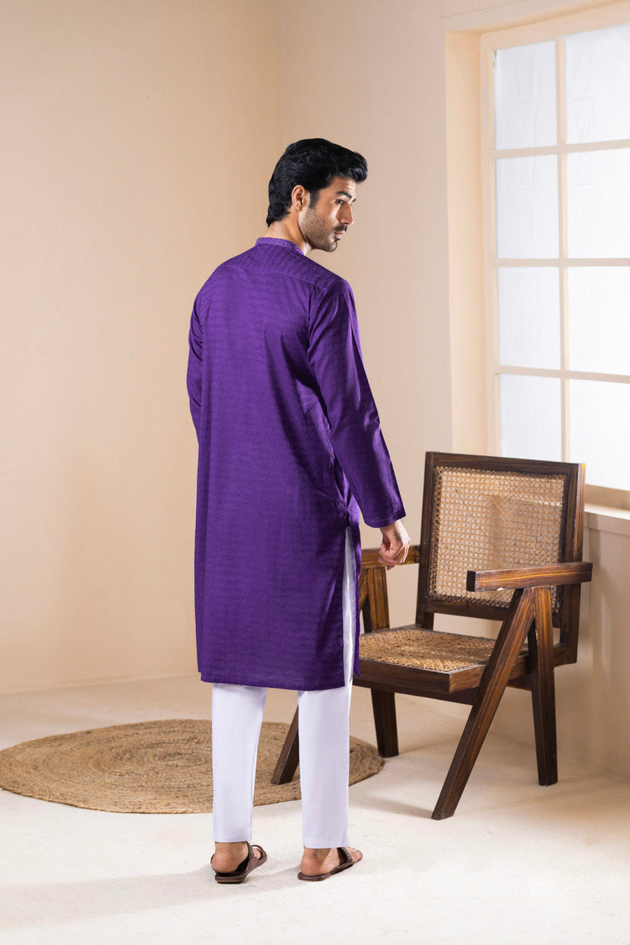 Plum Organic Cotton Kurta | Band Collar 2-Piece Set