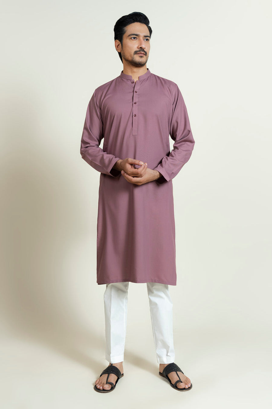 Dusty Rose Silk Kurta | Classic Band Collar 2-Piece