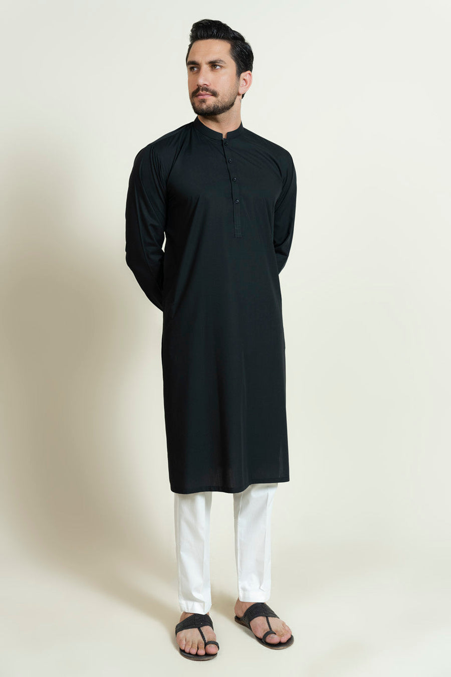 Midnight Navy Silk Blend 2-Piece Kurta | Band Collar