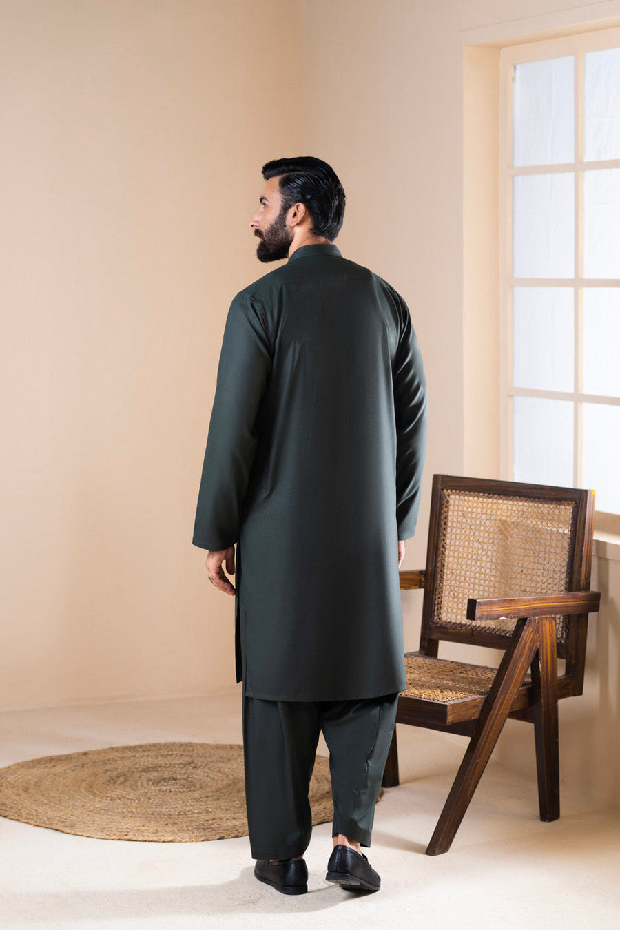 Sage Crepe 2-Piece kurta-shalwar | Band Collar