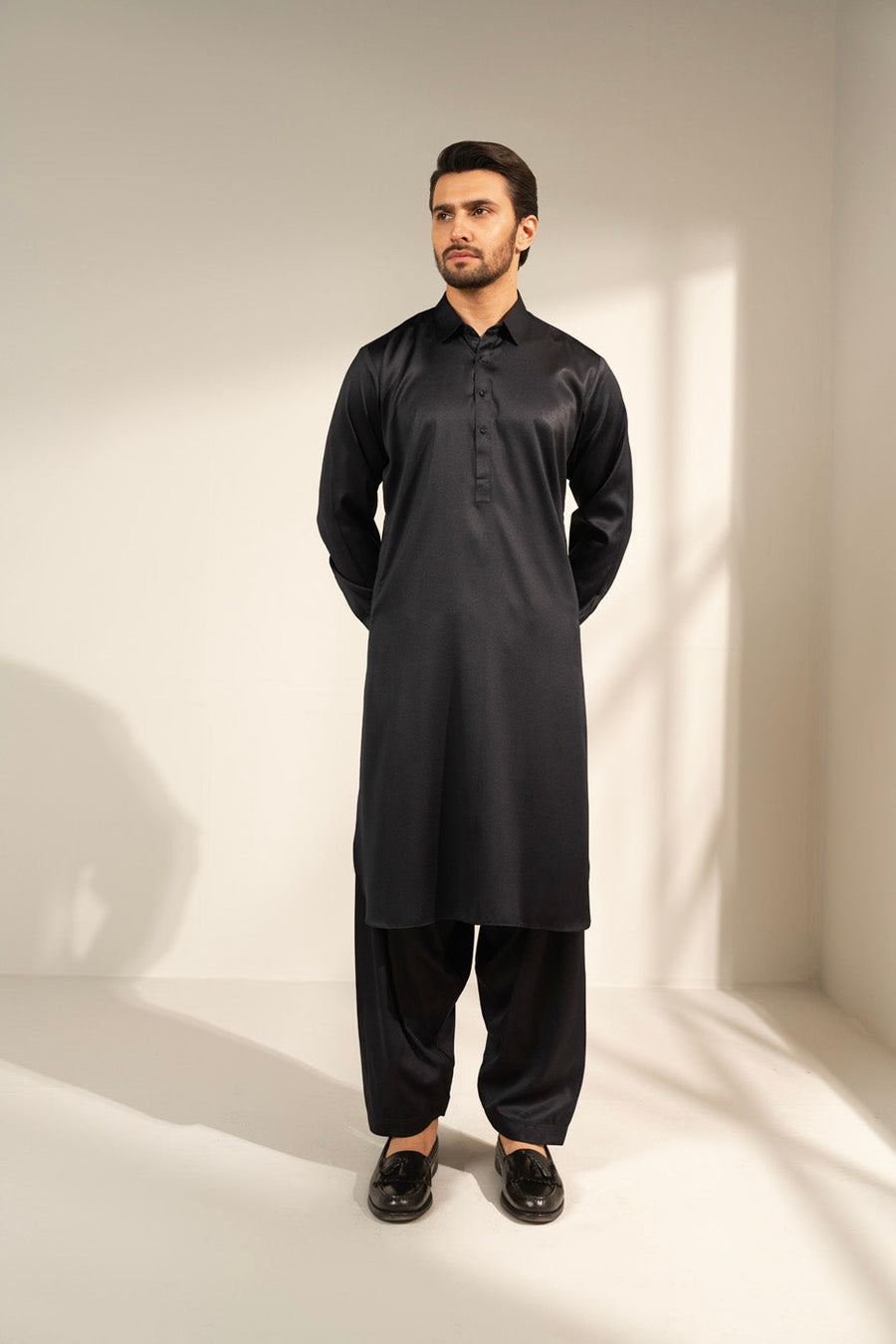Midnight Silk Blend 2-Piece kurta-shalwar | Shirt Collar