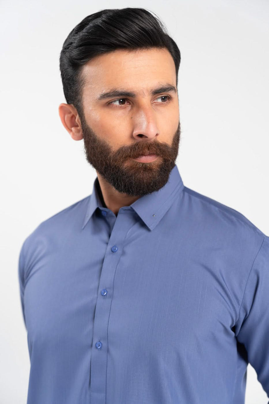 Slate Blue Silk-Blend 2-Piece Kurta Set | Crisp Collar