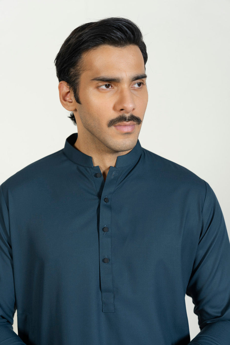 Teal Egyptian Cotton 2-Piece Kurta Set | Band Collar