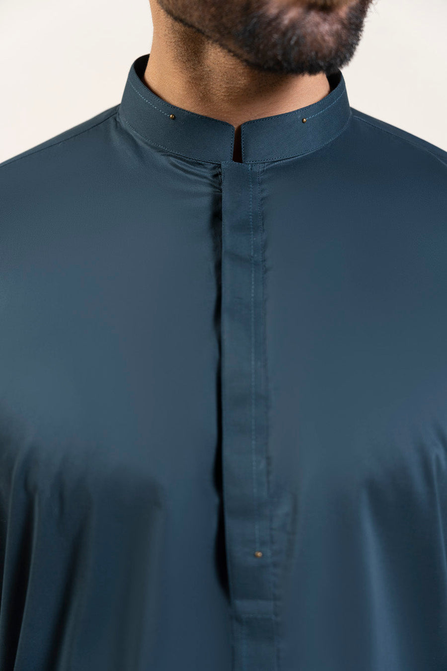 Slate Blue Cotton 2-Piece Kurta Set | Half-Button Collar
