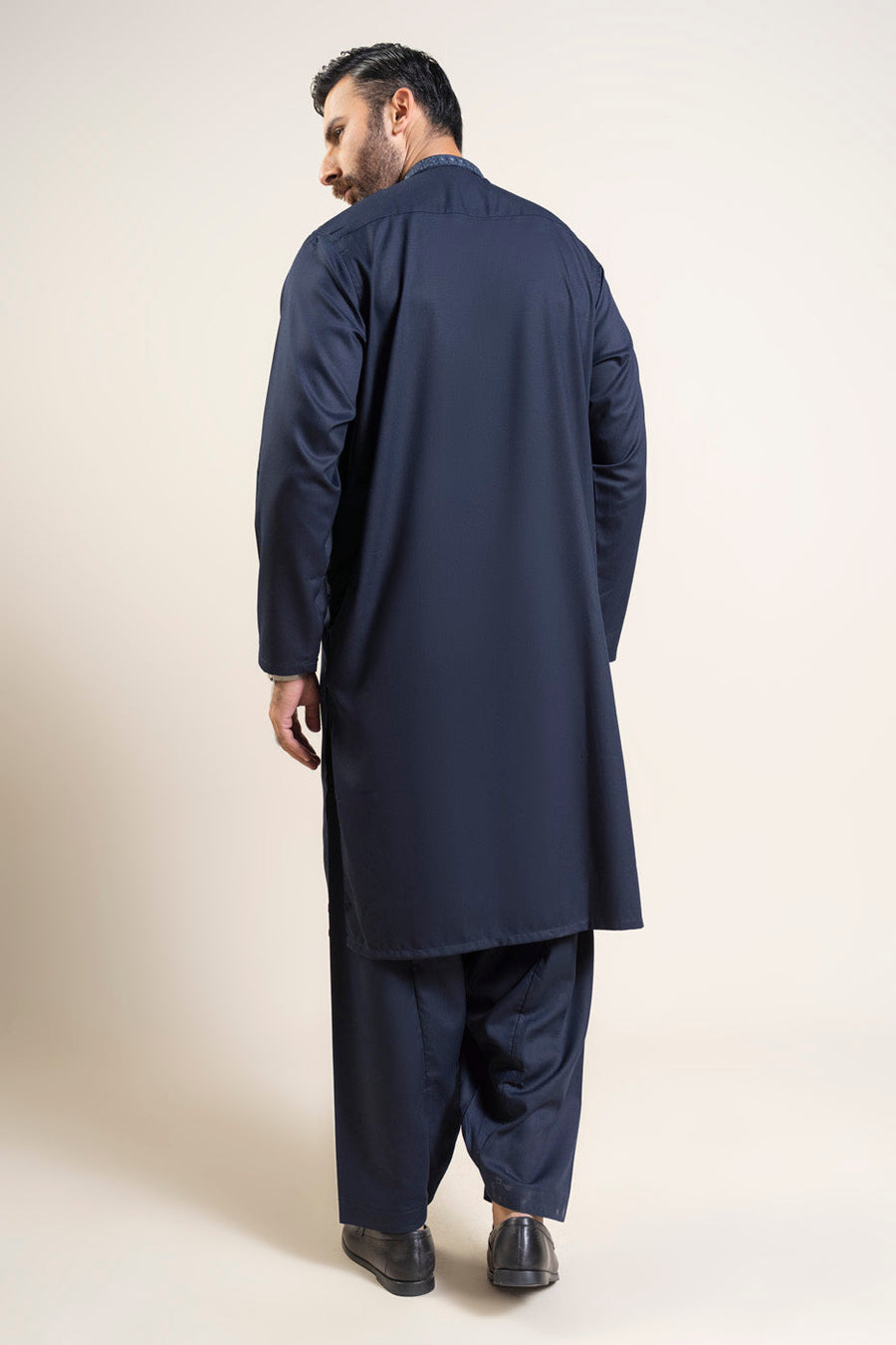 Midnight Navy Cotton 2-Piece Kurta | Band Collar Design