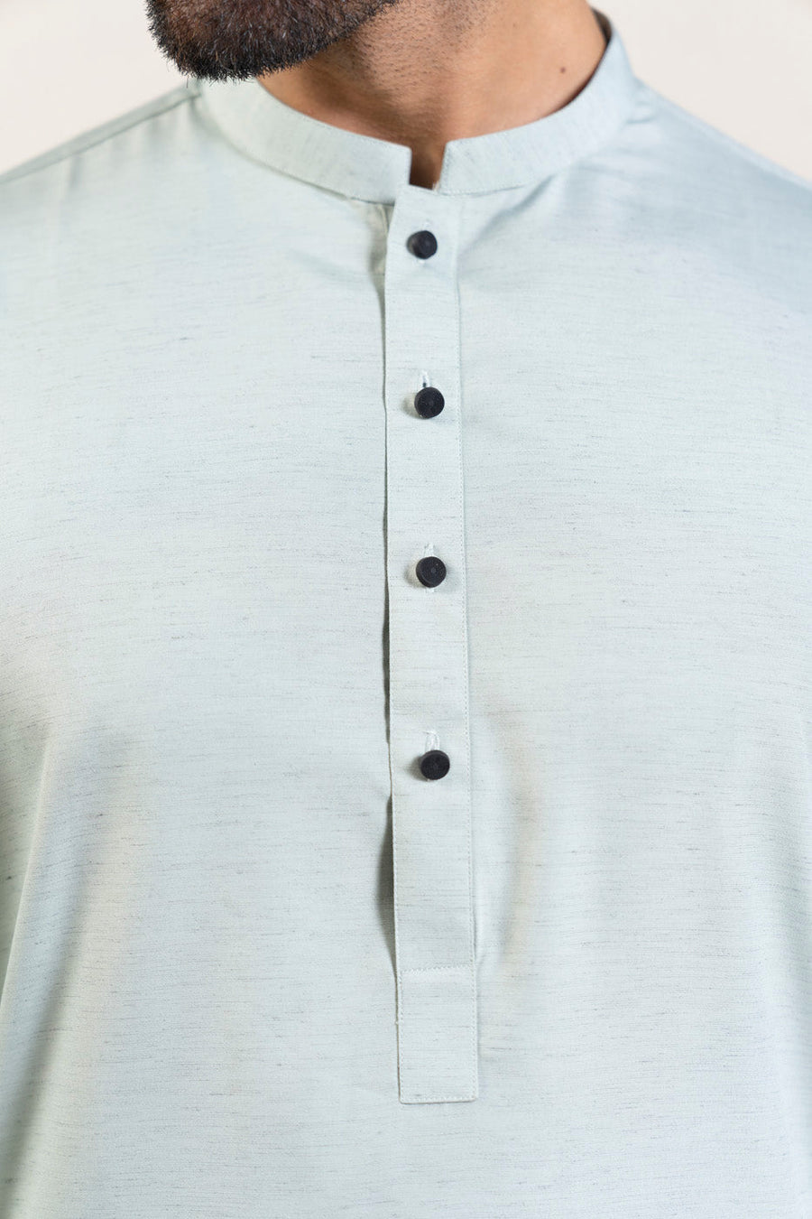 Sage Muga Silk 2-Piece kurta-shalwar | Band Collar