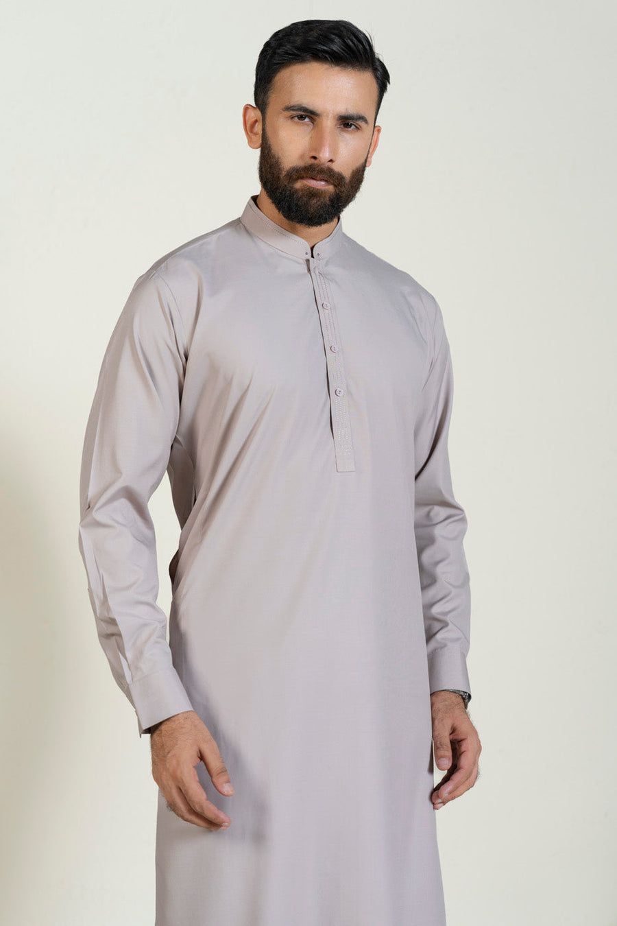 Taupe Egyptian Cotton 2-Piece Kurta | Minimalist Collar