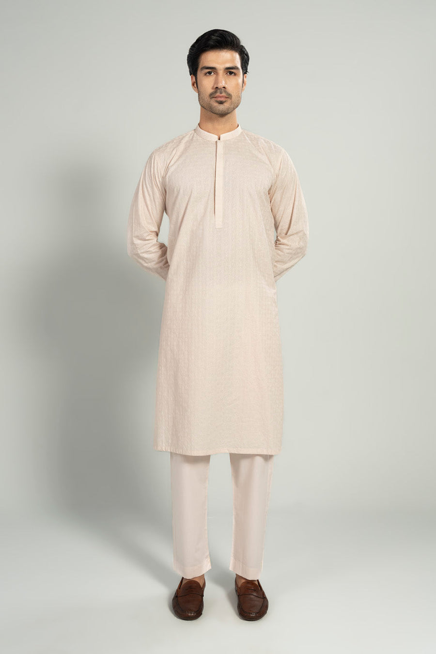 Ivory Linen 2-Piece Kurta Set | Band Collar