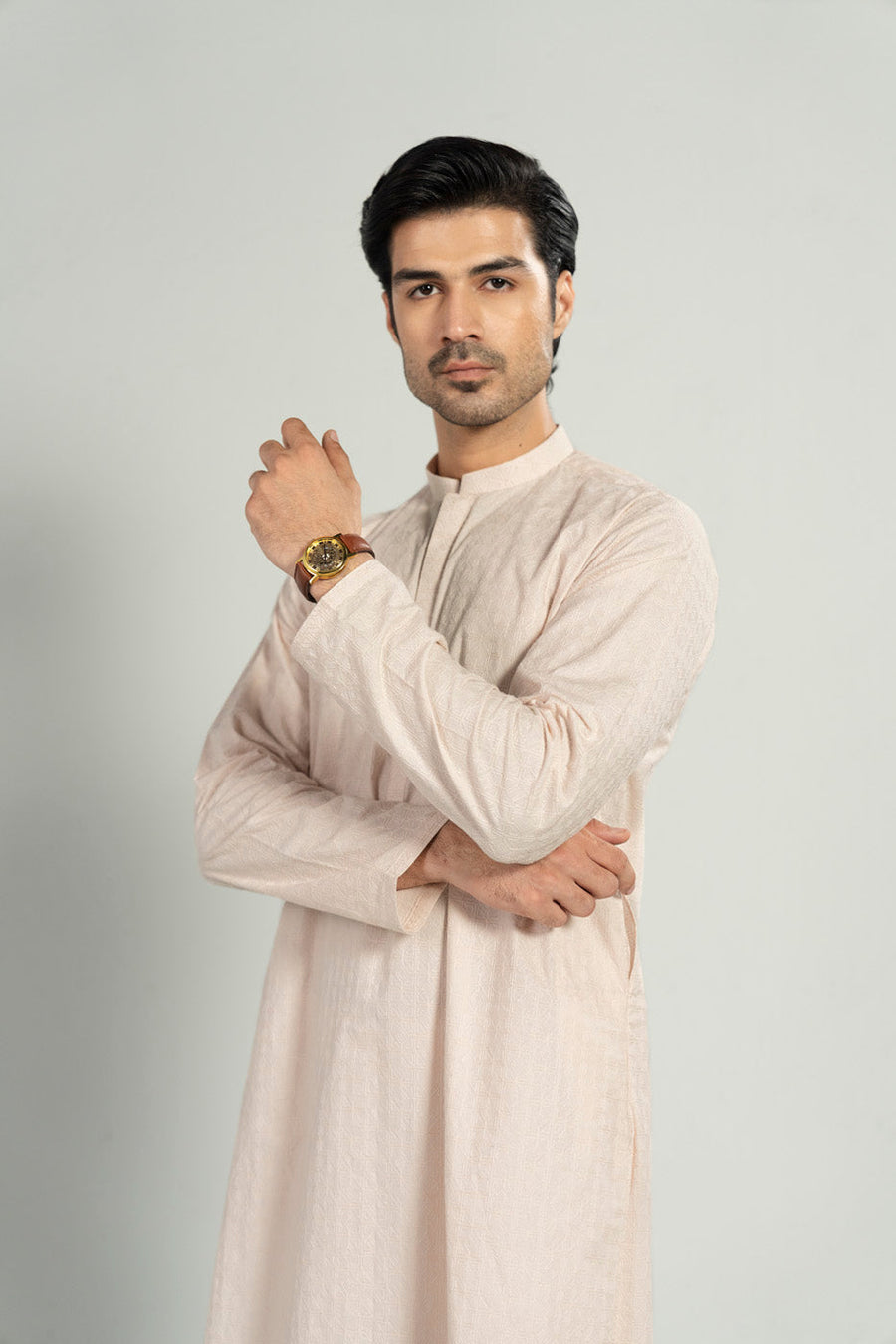 Ivory Linen 2-Piece Kurta Set | Band Collar