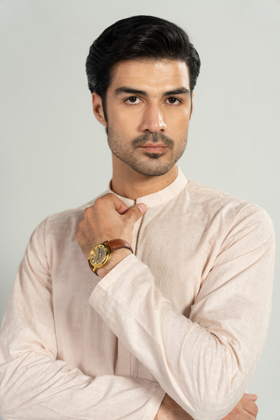 Ivory Linen 2-Piece Kurta Set | Band Collar