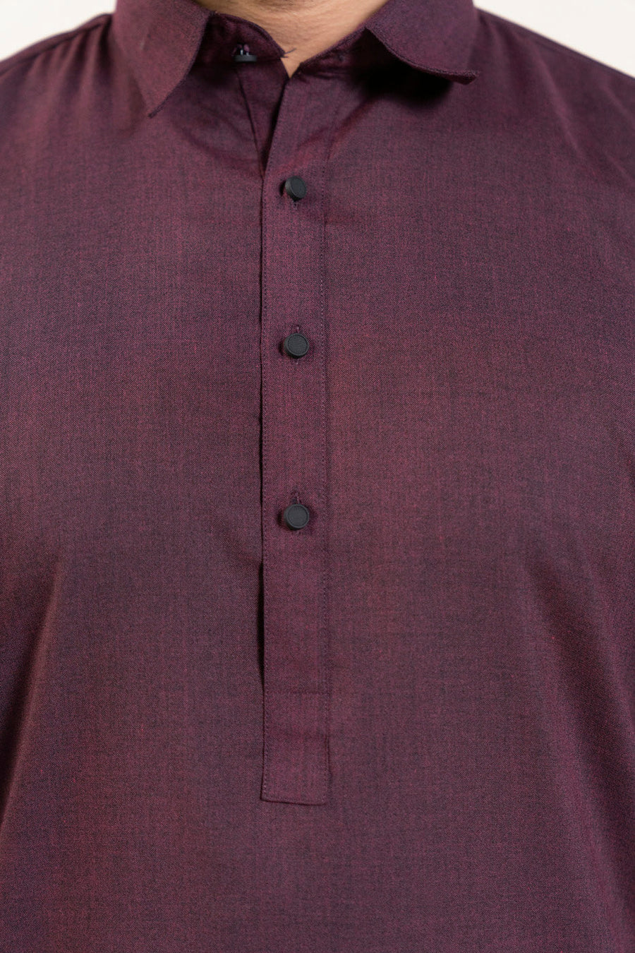 Plum Silk Blend 2-Piece Kurta Suit | Classic Collar