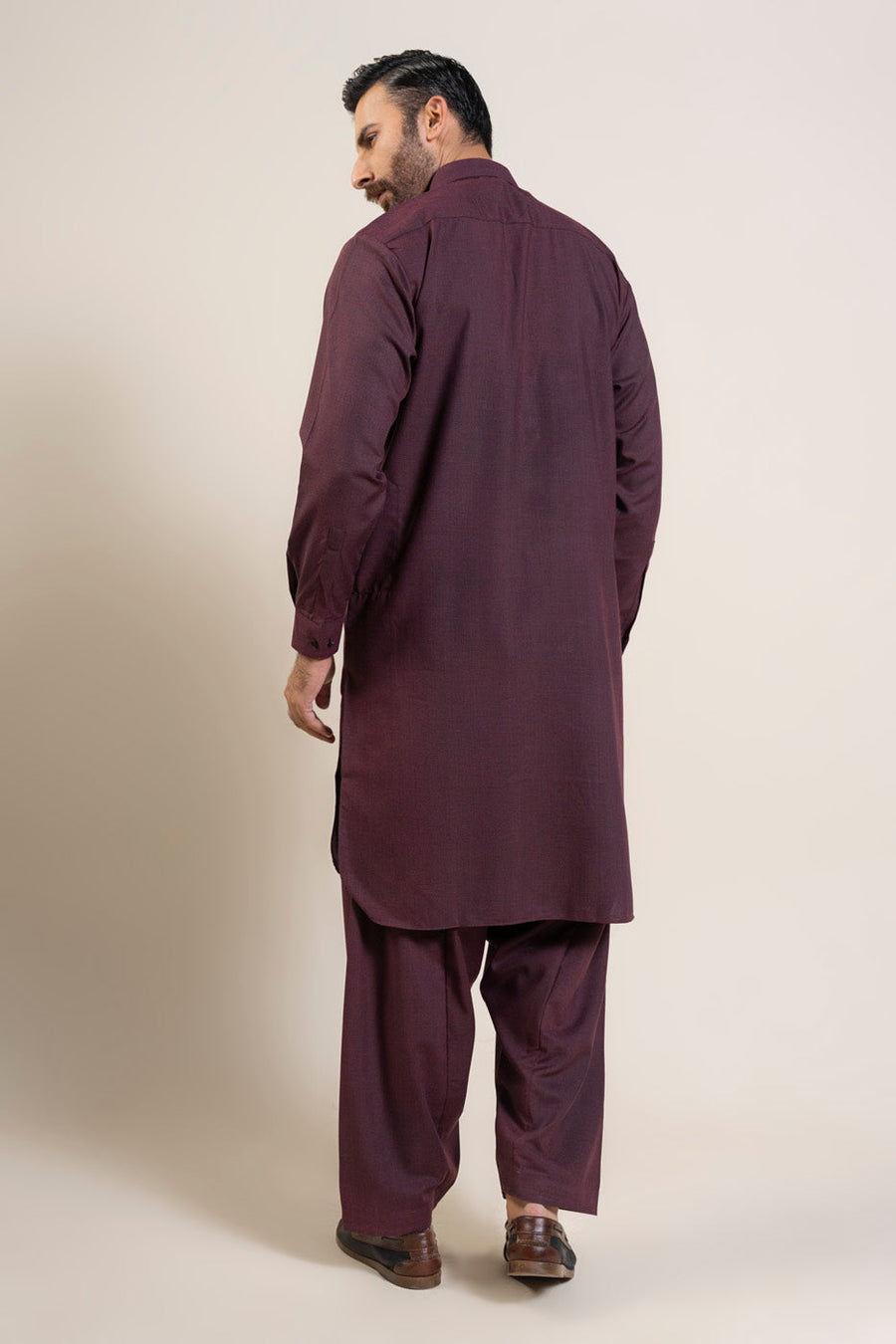 Plum Silk Blend 2-Piece Kurta Suit | Classic Collar