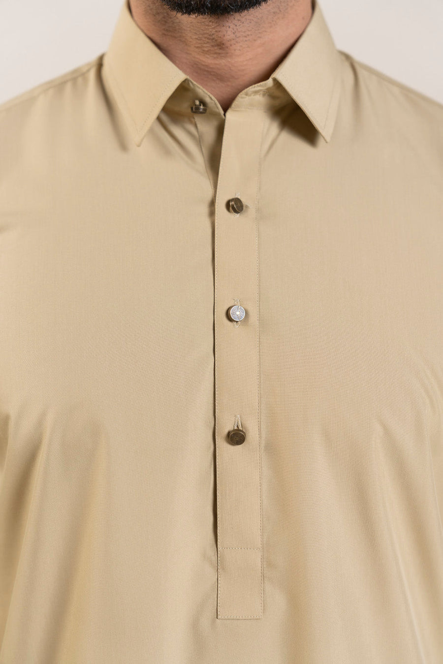 Ivory Silk Blend 2-Piece Kurta | Classic Collar Kameez