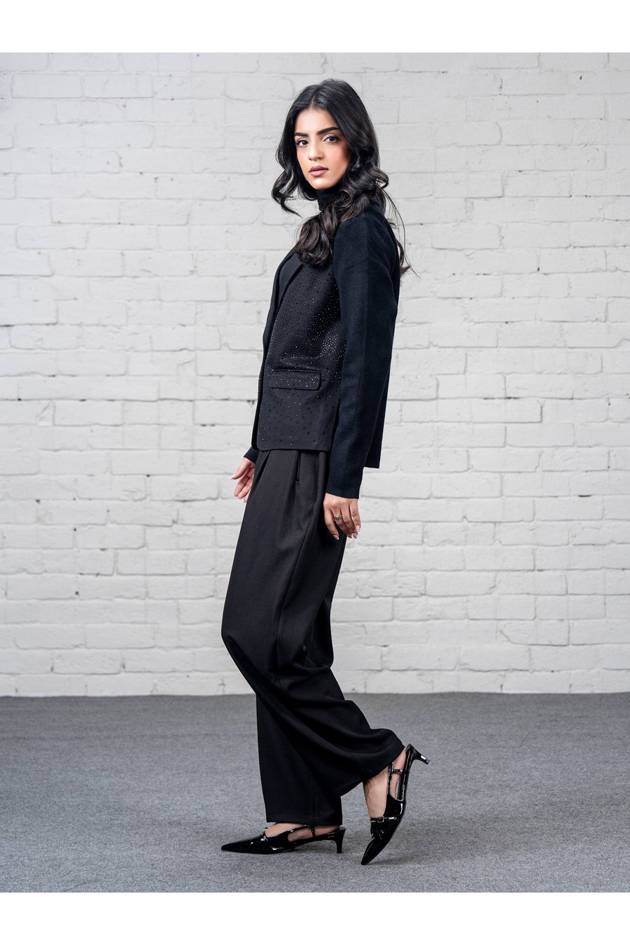 Midnight Wool Blazer 3-Piece | Cutdana Embellished