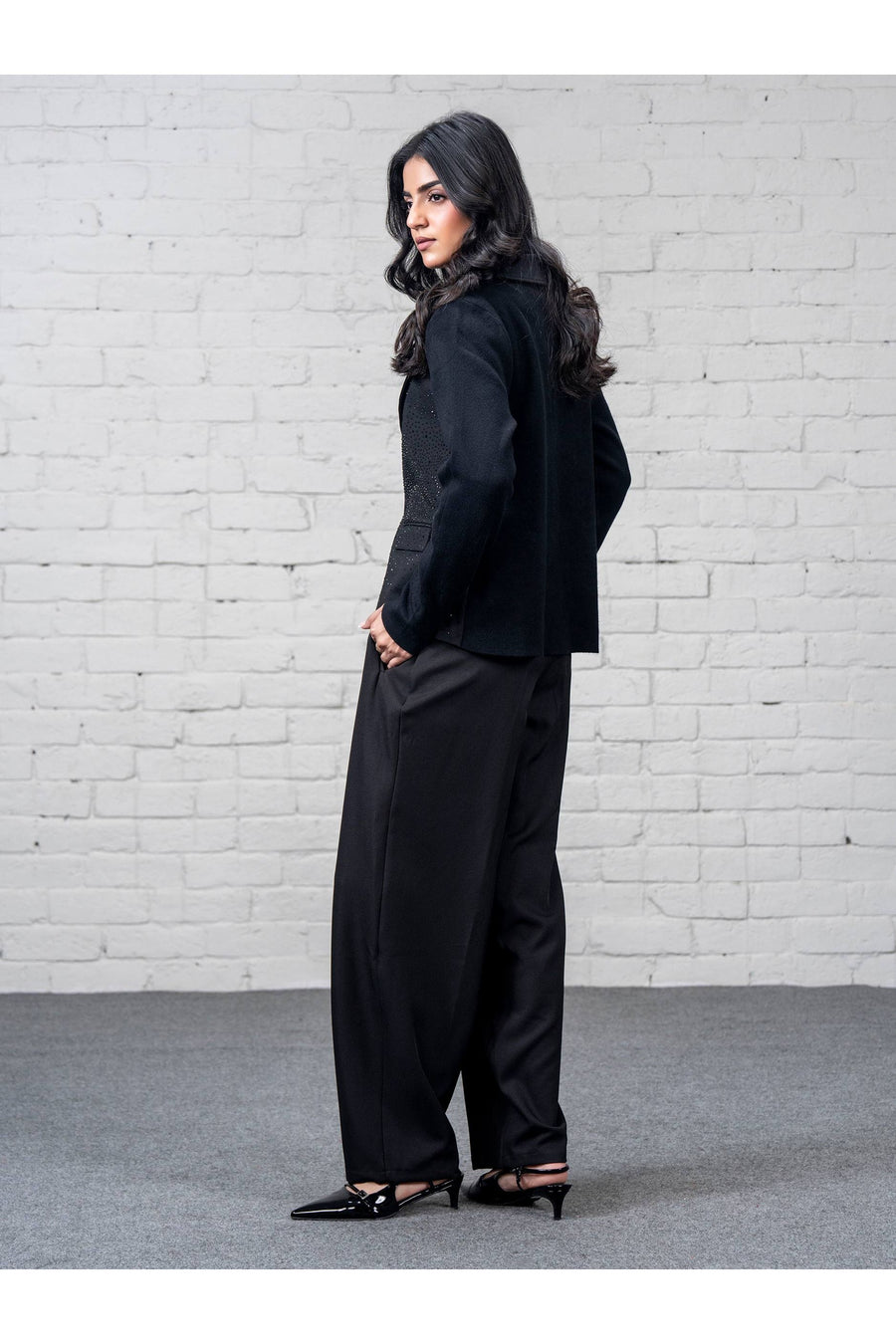 Midnight Wool Blazer 3-Piece | Cutdana Embellished