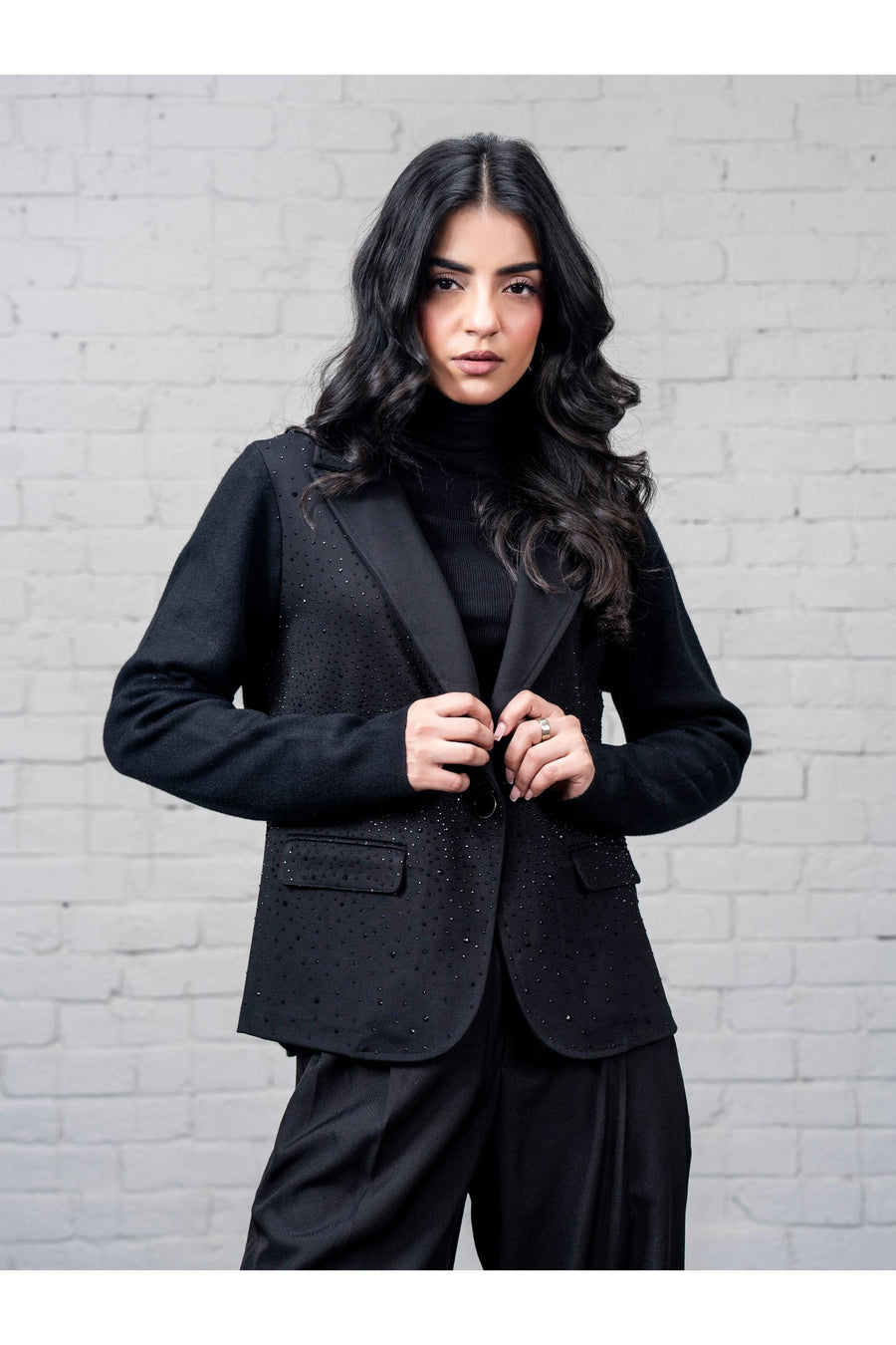 Midnight Wool Blazer 3-Piece | Cutdana Embellished