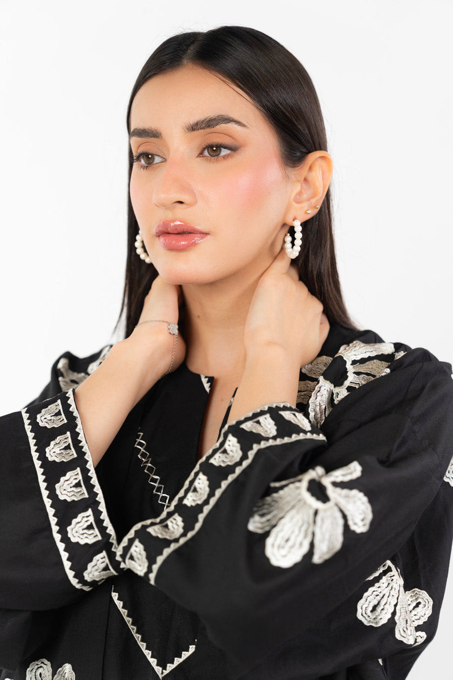 Midnight Cotton 2-Piece Suit | Floral Zardosi Work