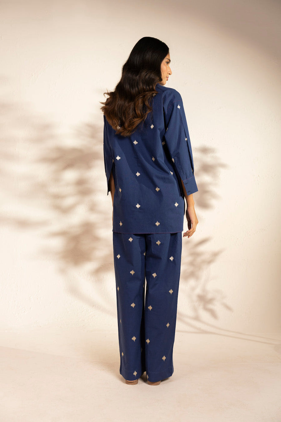 Midnight Navy Cotton 2-Piece Suit | Ikat Diamond Embroidery