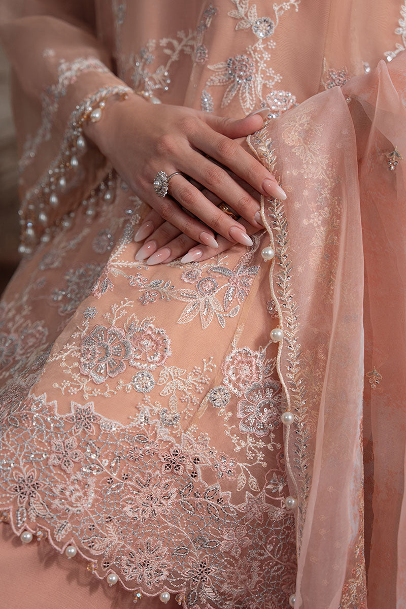 CORAL BLOOM-4PC ORGANZA EMBROIDERED PRET - Pehnaawaa