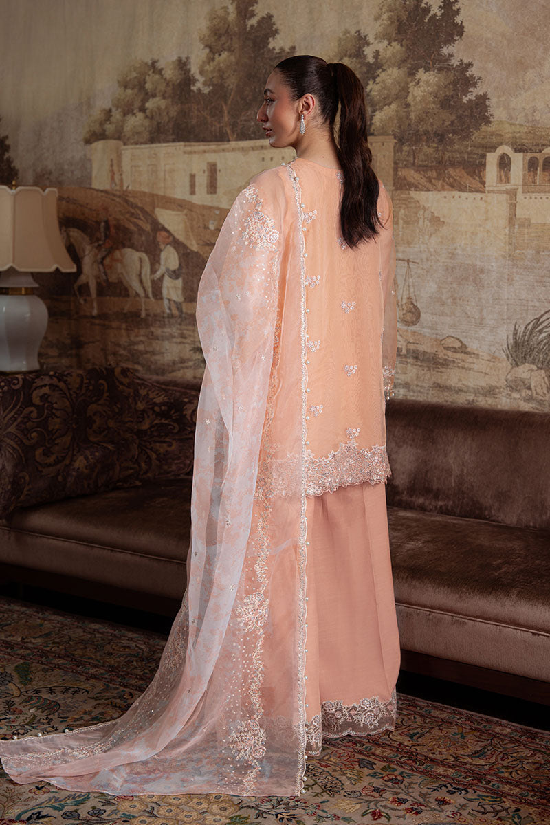 CORAL BLOOM-4PC ORGANZA EMBROIDERED PRET - Pehnaawaa