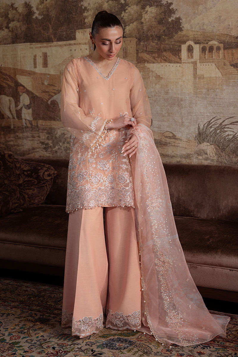 CORAL BLOOM-4PC ORGANZA EMBROIDERED PRET - Pehnaawaa