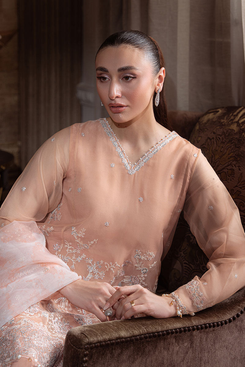 CORAL BLOOM-4PC ORGANZA EMBROIDERED PRET - Pehnaawaa