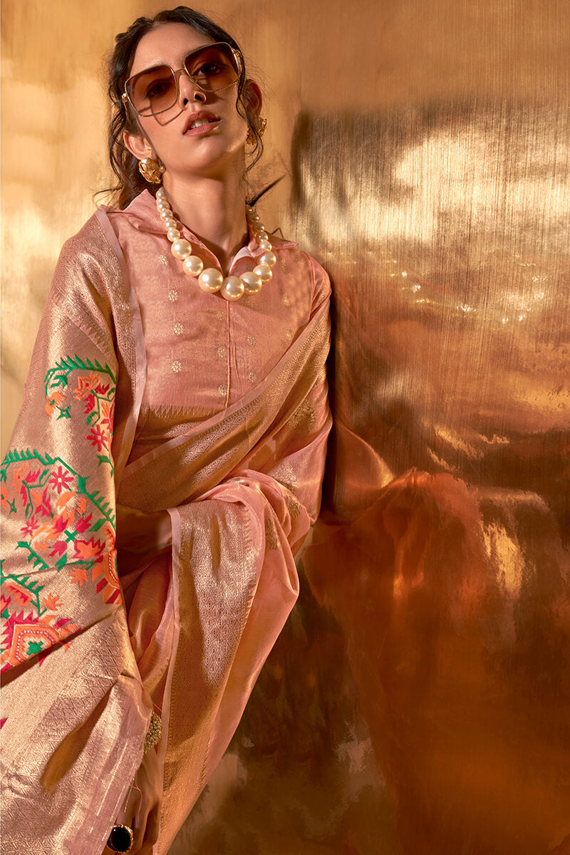 Exceptional Peach Paithani Silk Saree With Arresting Blouse Piece - Pehnaawaa