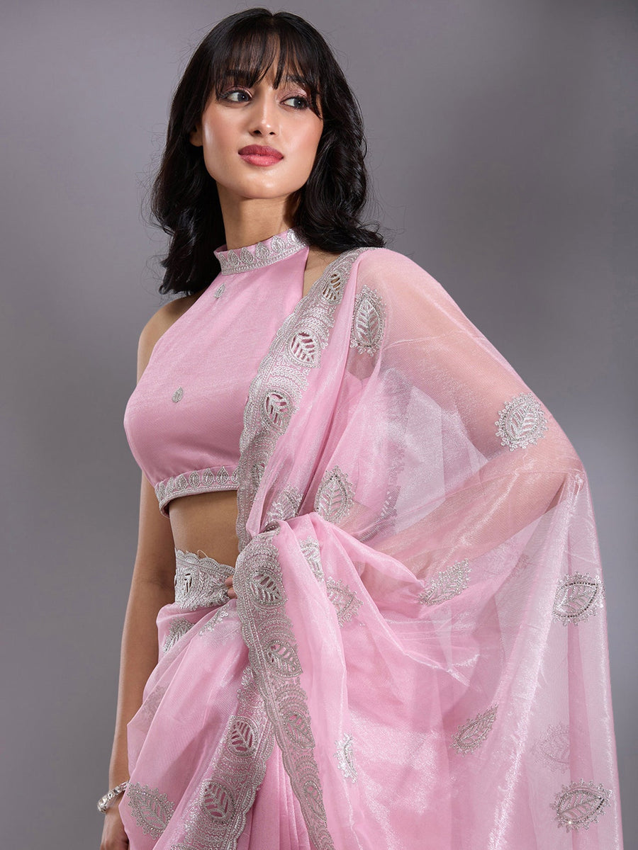 Baby Pink Cutwork Organza Saree - Pehnaawaa