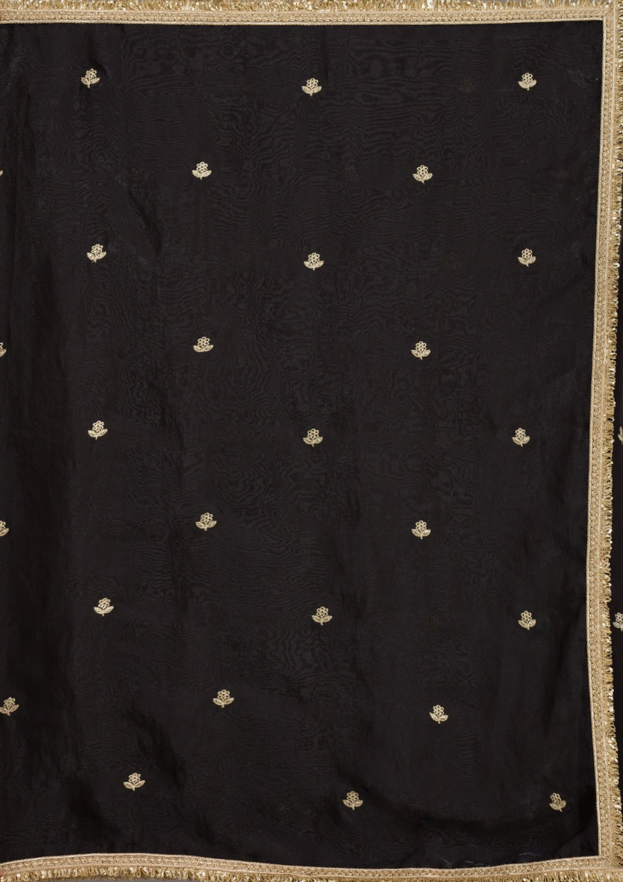 Black Georgette Saree with Gold Stonework Embroidery - Pehnaawaa