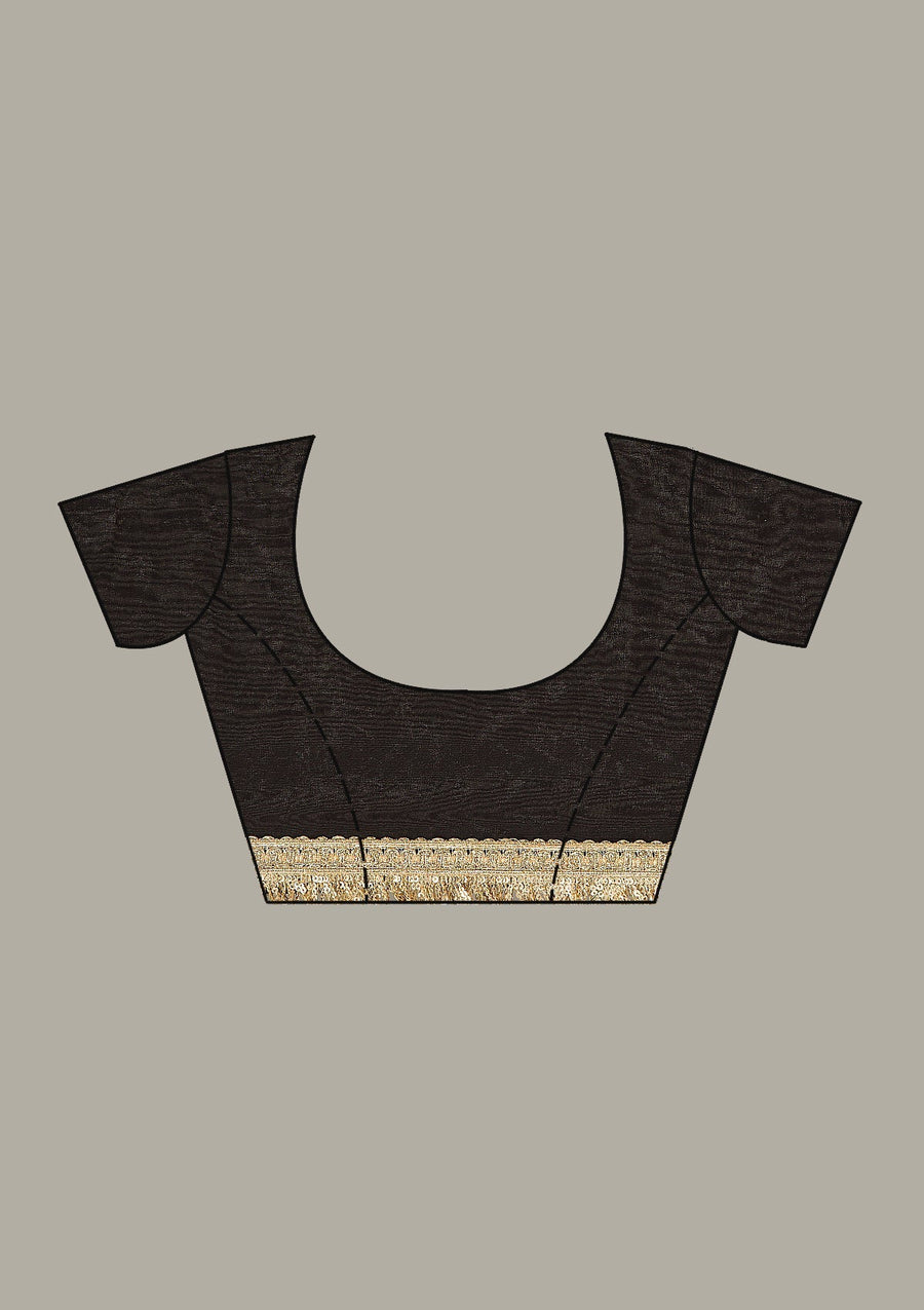 Black Georgette Saree with Gold Stonework Embroidery - Pehnaawaa