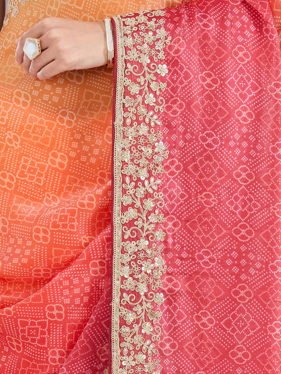 Orange Organza Saree with Cording Embroidery - Pehnaawaa