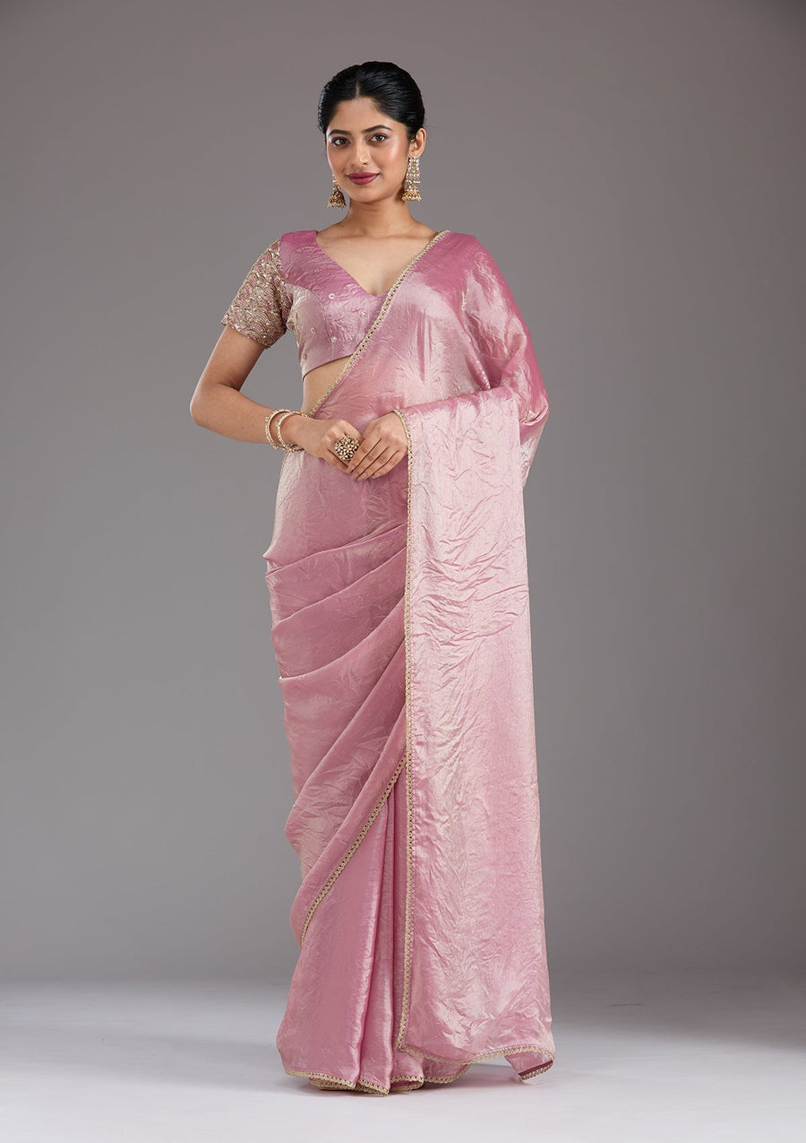 Onion Pink Sequins Organza Saree - Pehnaawaa