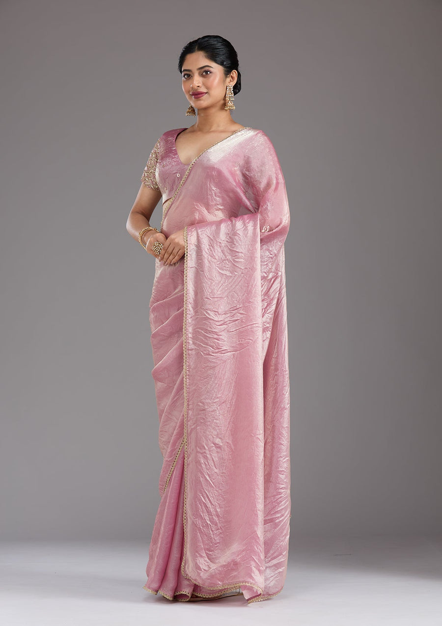 Onion Pink Sequins Organza Saree - Pehnaawaa