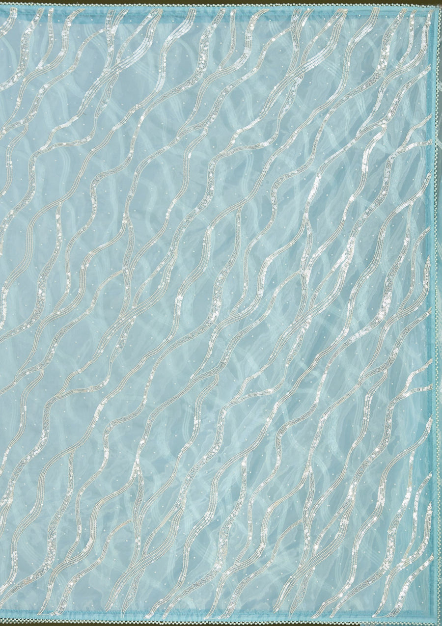 Sky Blue Pearlwork Organza Saree - Pehnaawaa
