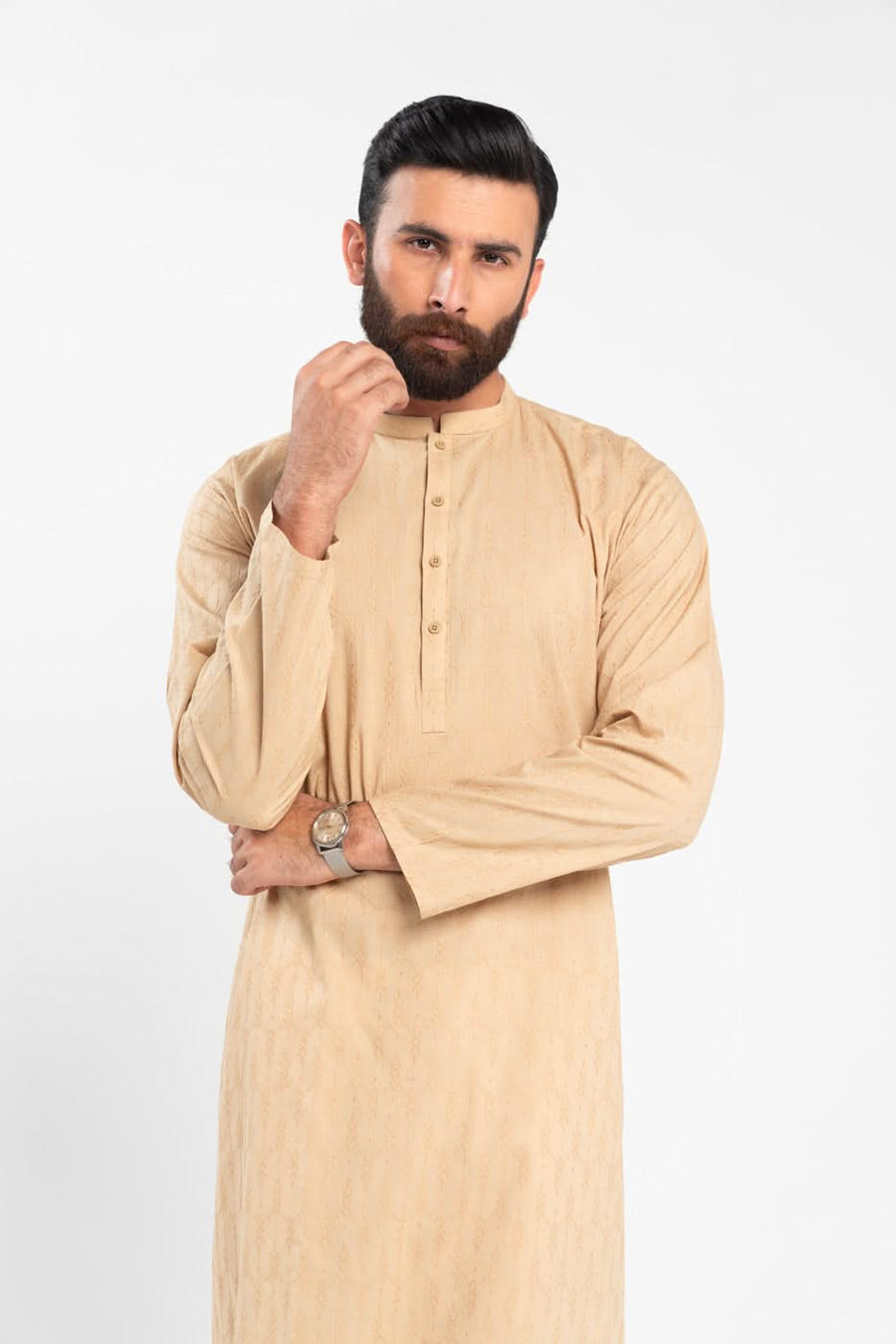 Cream Organic Cotton 1-Piece Kurta | Mandarin Band Collar