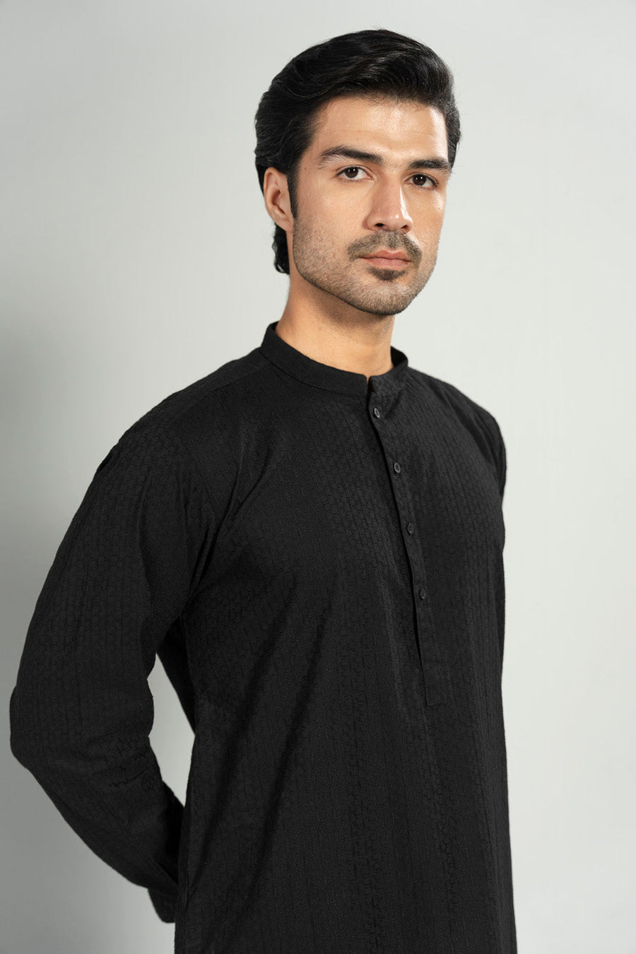 Midnight Blended Fabric 2-Piece Kurta | Band Collar