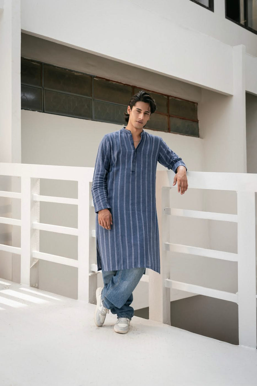 Cotton Yarn Dyed Kurta Made In India Band Collar - Pehnaawaa