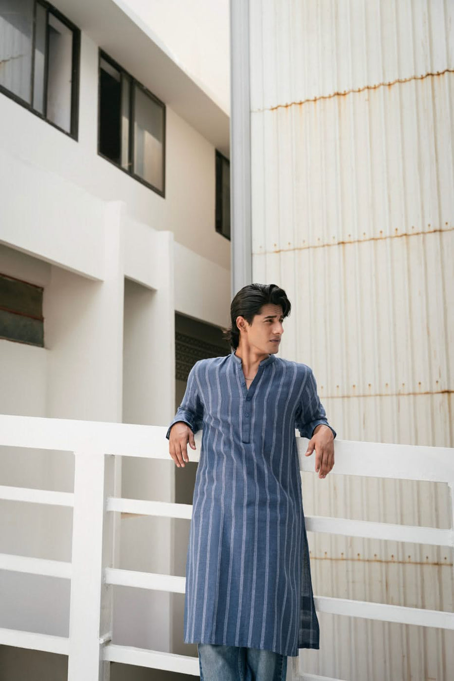 Cotton Yarn Dyed Kurta Made In India Band Collar - Pehnaawaa