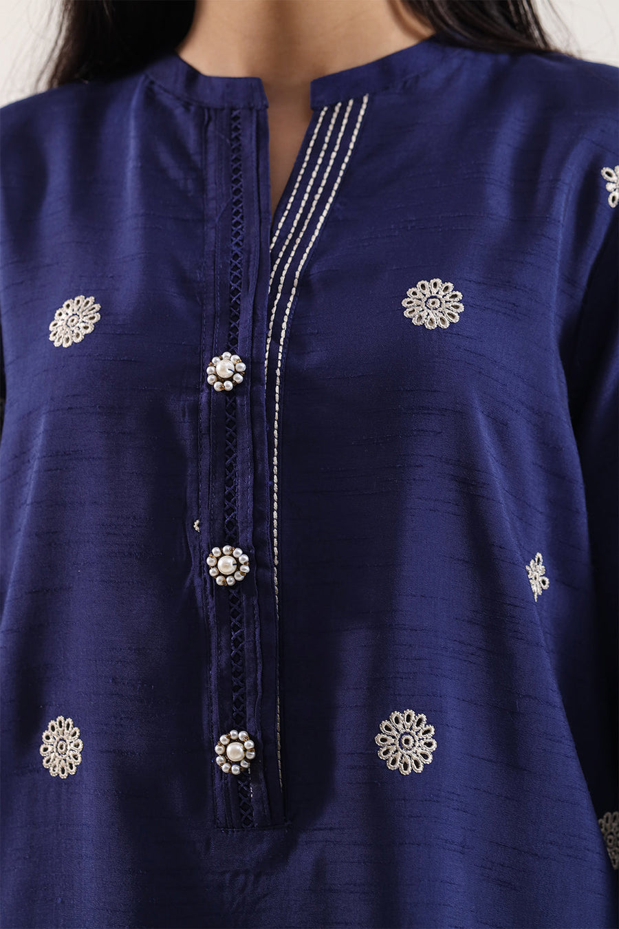 Solid Embroidered Korean Raw Silk Stitched 2 Piece (Shirt/Trouser) - Pehnaawaa