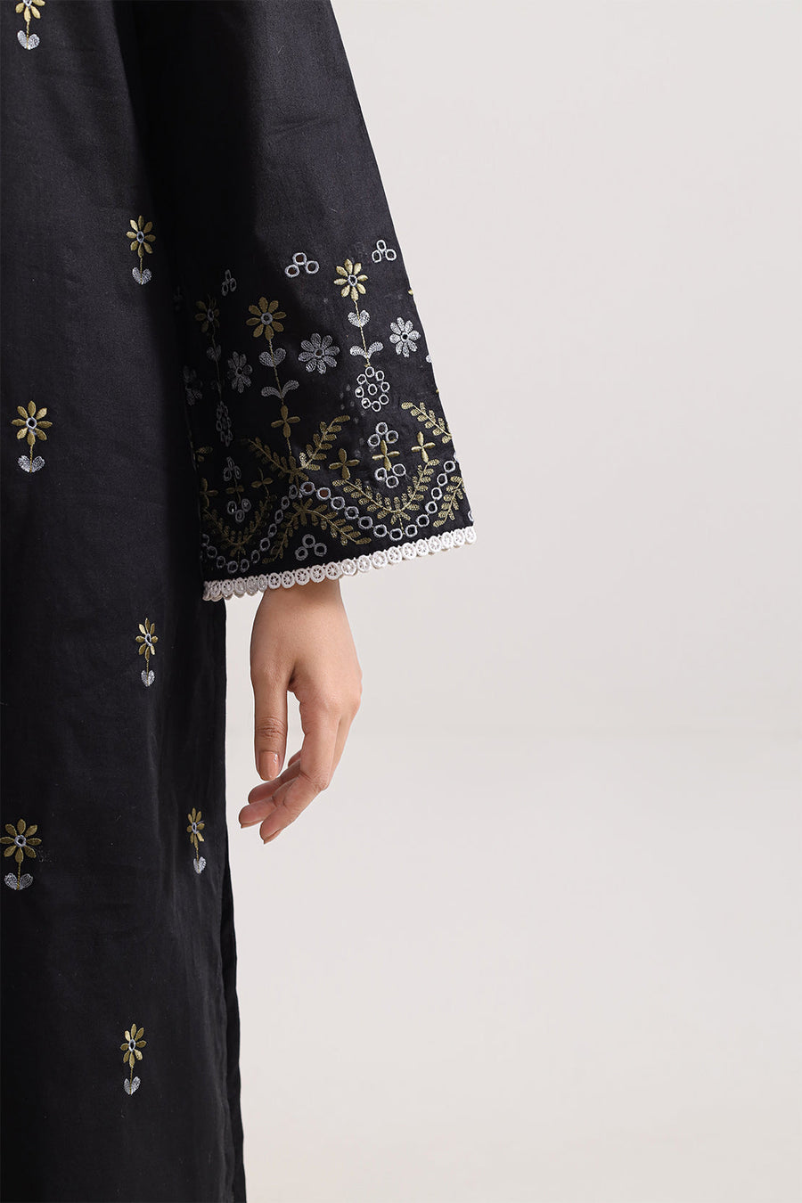 Solid Embroidered Cotton Stitched 3 Piece