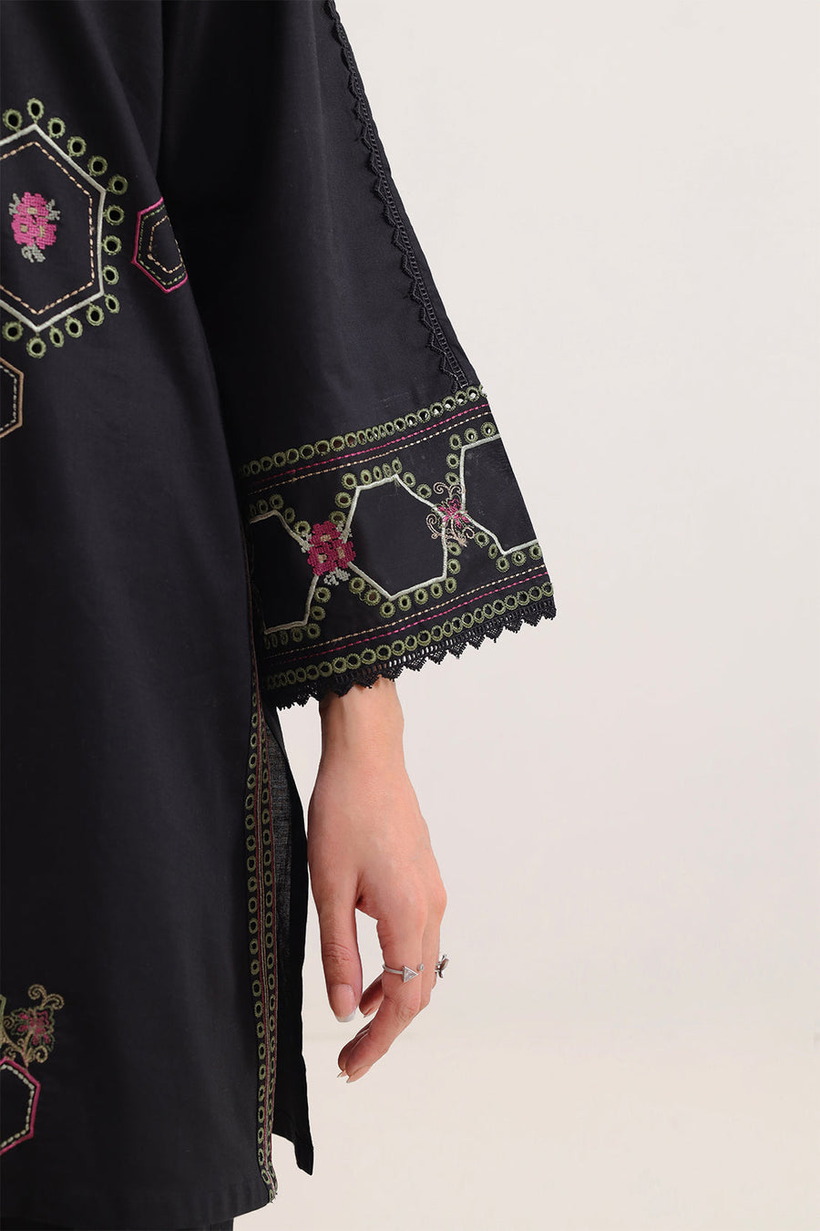 Solid Embroidered Cotton Stitched 2 Piece (Shirt/Trouser)