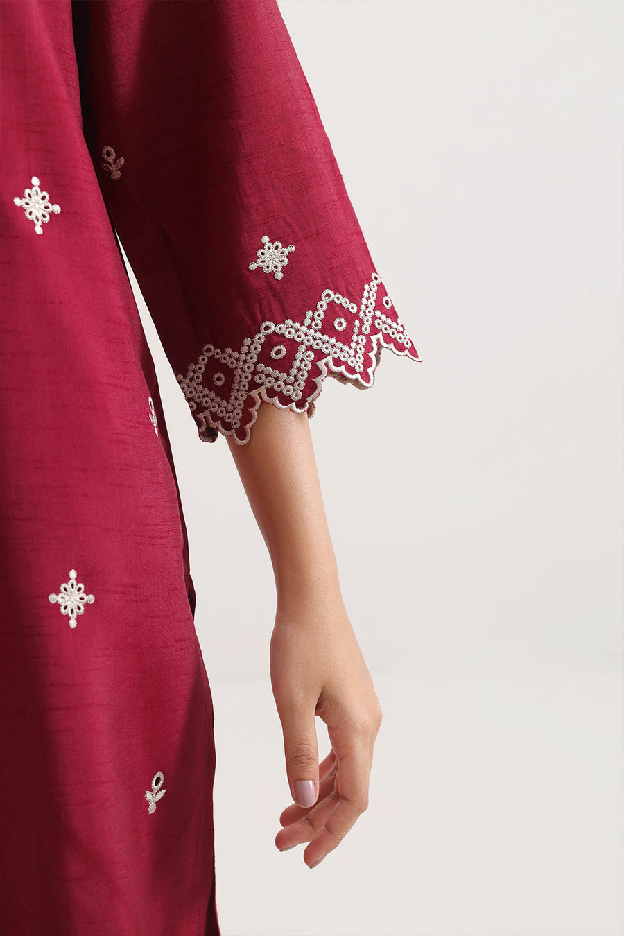 Solid Embroidered Korean Silk Stitched 2 Piece (Shirt/Trouser) - Pehnaawaa