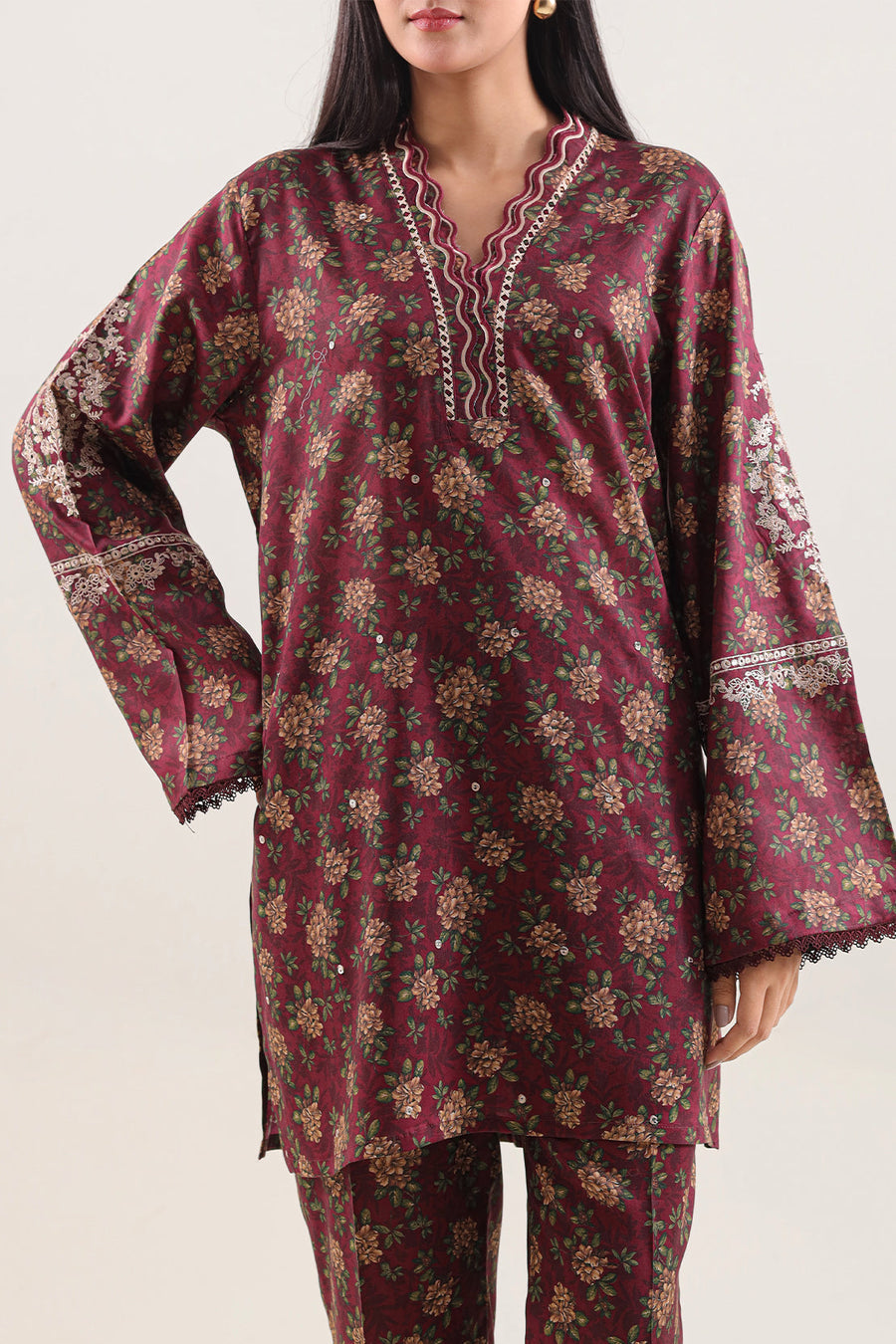 Printed Embroidered Arabic Lawn Stitched 2 Piece (Shirt/Trouser) - Pehnaawaa