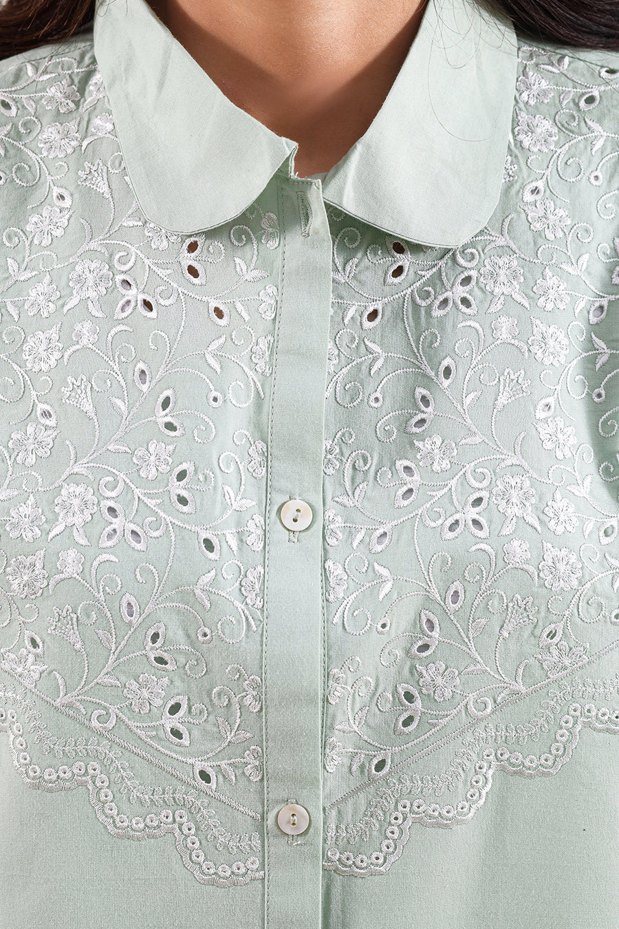 Solid Embroidered Poplin Stitched 2 piece (Shirt/Trouser) - Pehnaawaa