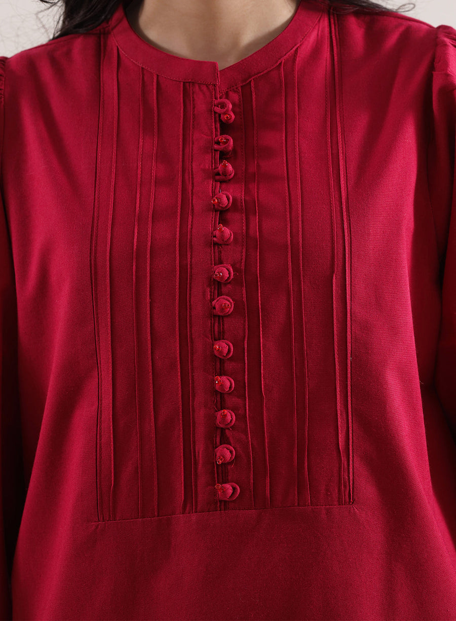 Solid Embroidered Poplin Stitched 2 piece (Shirt/Trouser) - Pehnaawaa