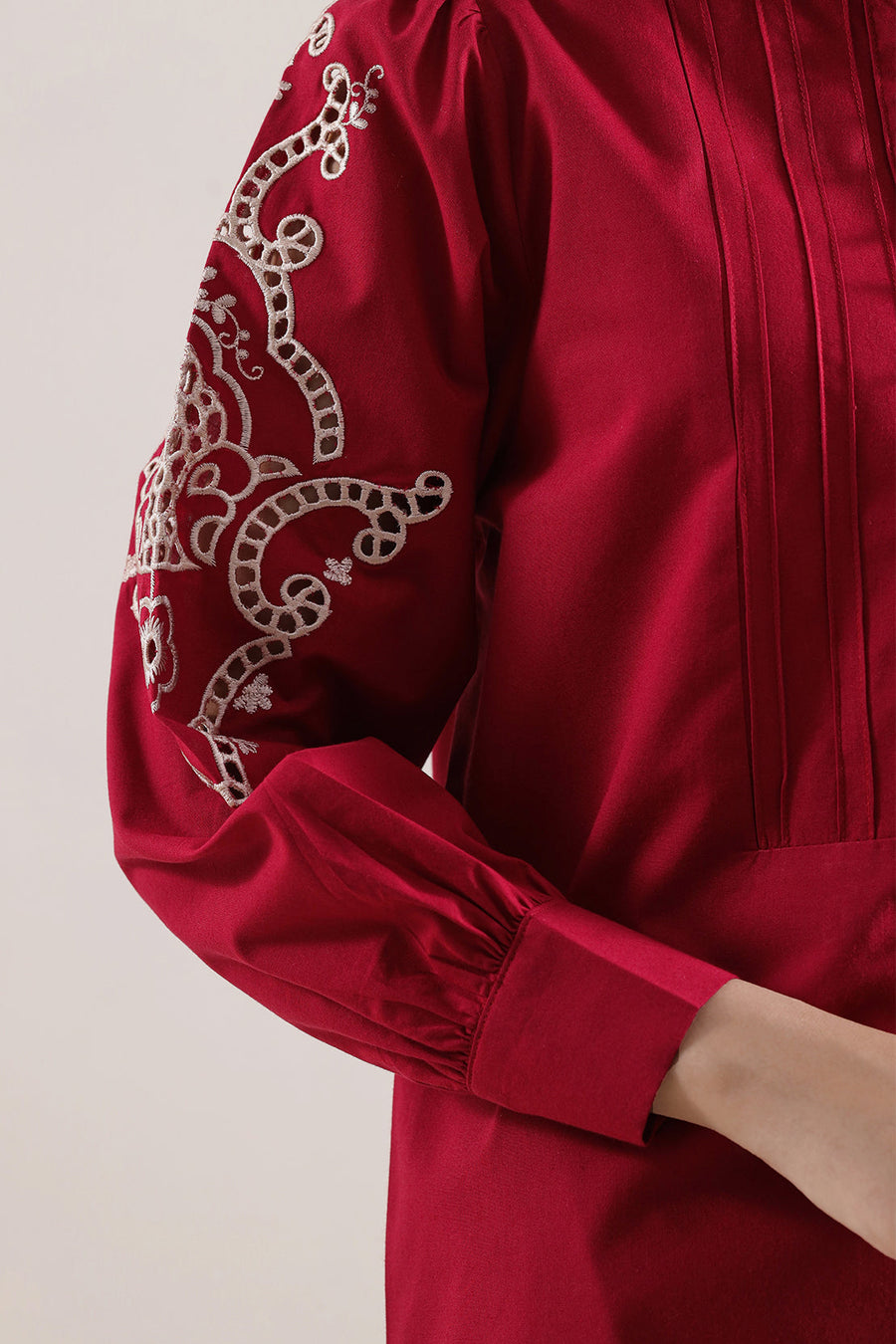 Solid Embroidered Poplin Stitched 2 piece (Shirt/Trouser) - Pehnaawaa