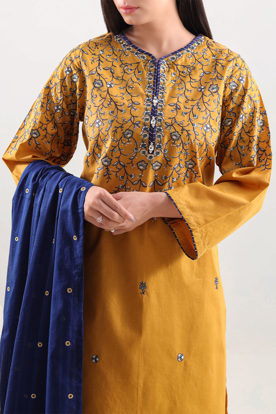 Solid Embroidered Cambric Stitched 3 Piece - Pehnaawaa