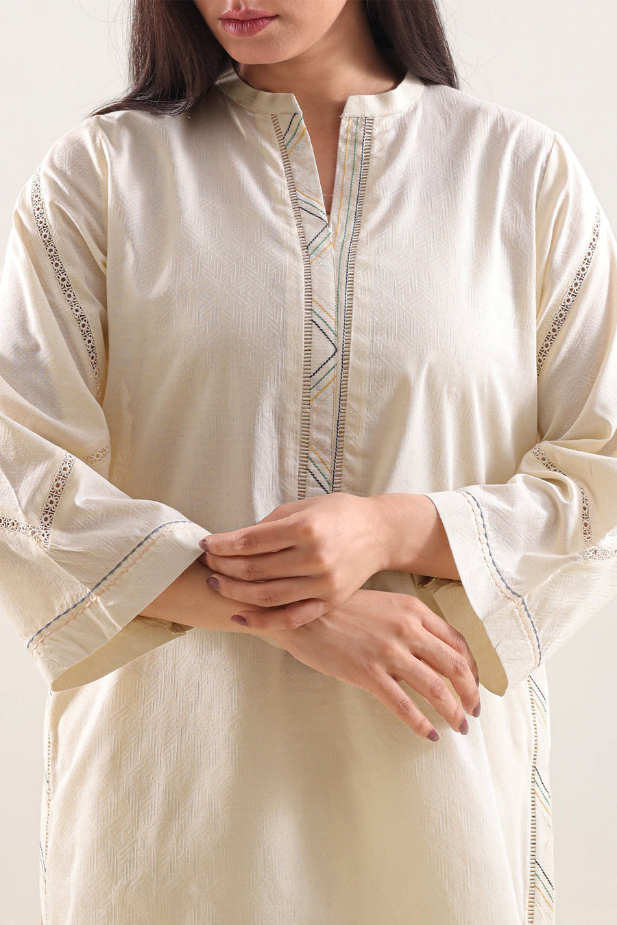 Embroidered Cotton Jacquard Stitched 2 Piece (Shirt/Trouser) - Pehnaawaa