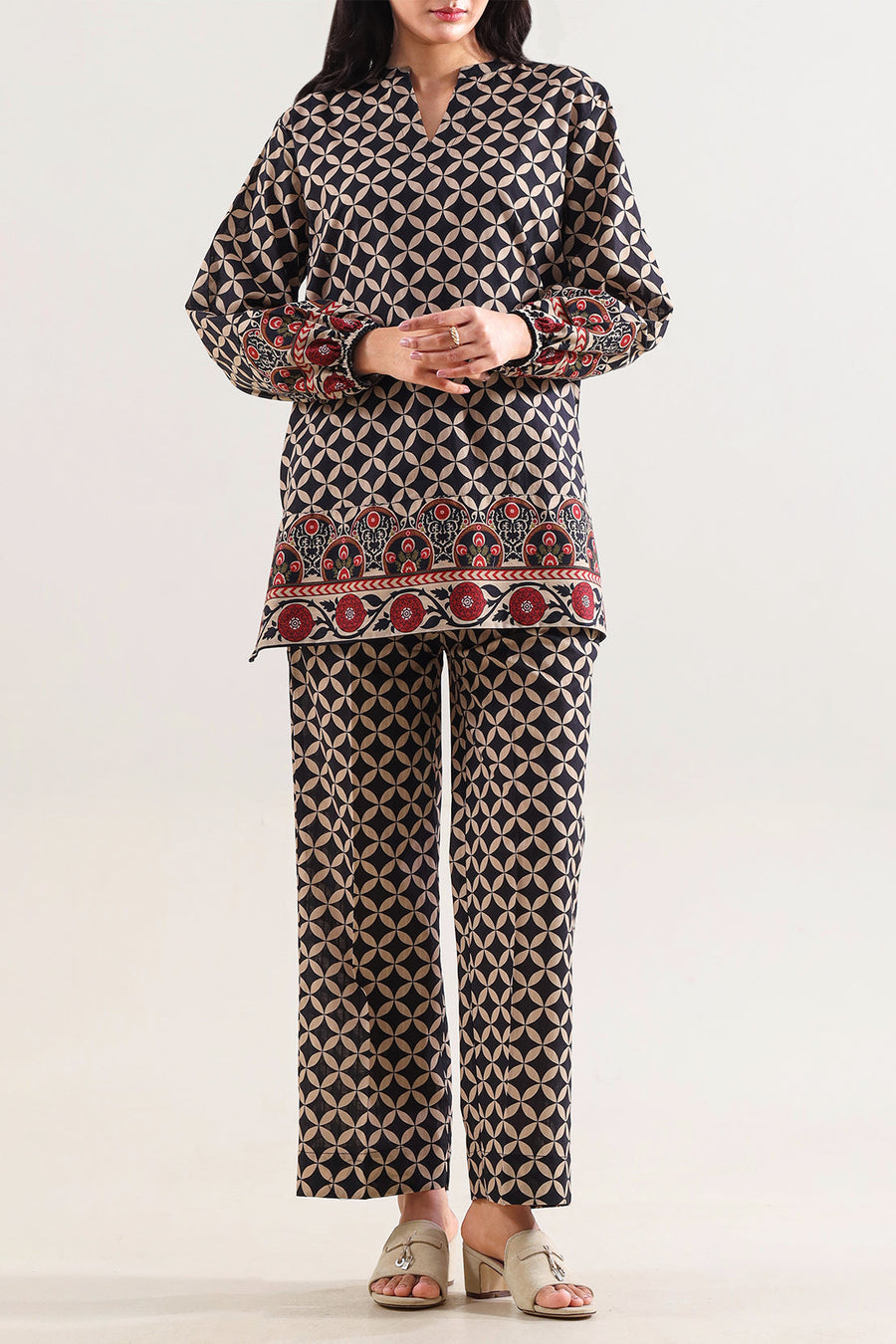Printed Self Strip Lawn Stitched 2 Piece (Shirt/Trouser)