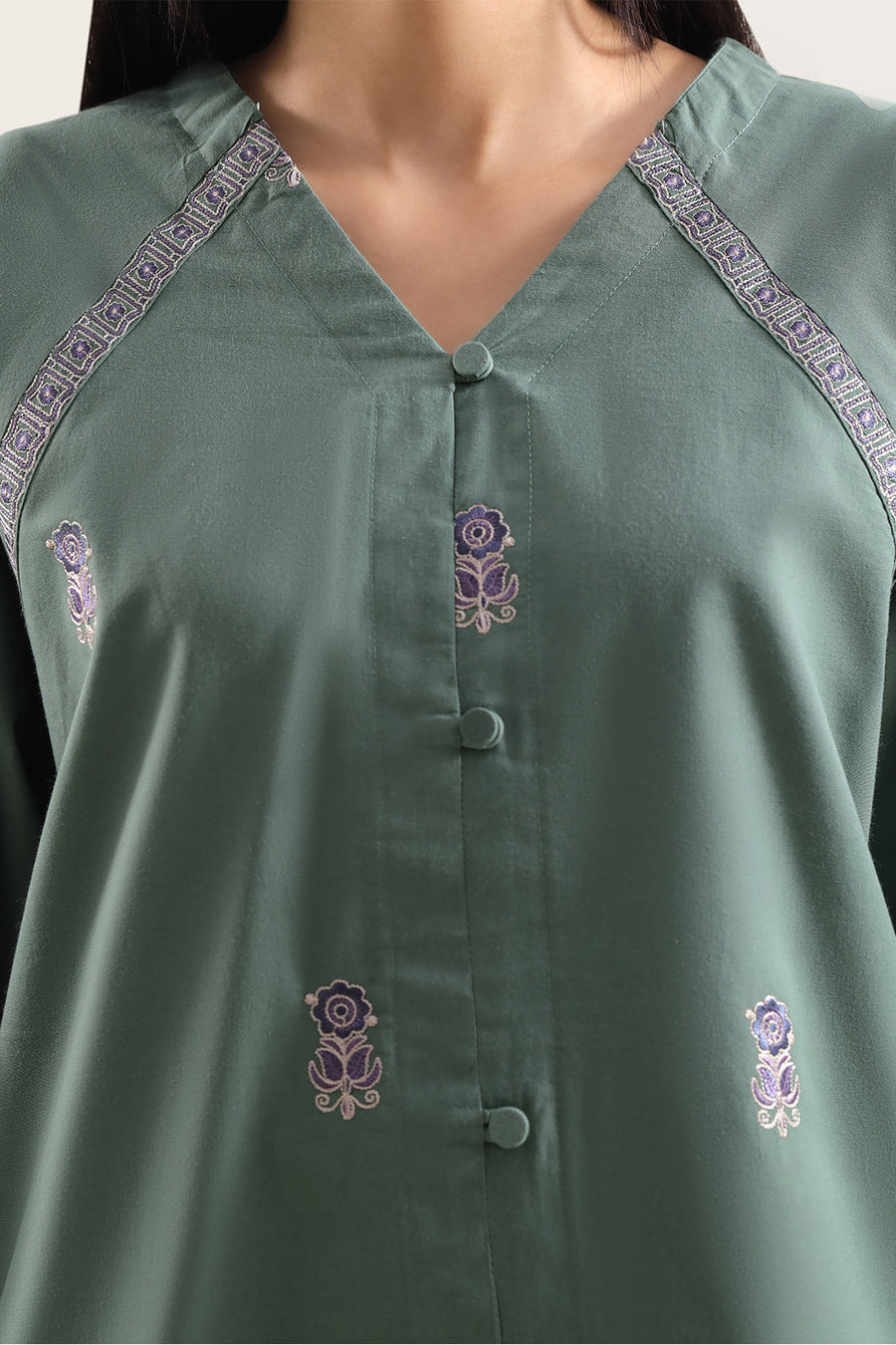 Solid Embroidered Poplin Stitched 2 piece (Shirt/Trouser) - Pehnaawaa